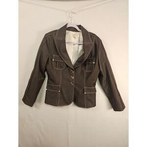 Cache Womens Brown Metallic Shimmer Utility Blazer Jacket Gold Hardware Size L
